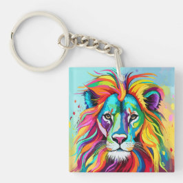 Kleurrijke Leeuw Hoofd Portret Sleutelhanger