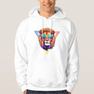 Kleurrijke Leeuw met Zonnebril Hoodie, Fun & Style Hoodie