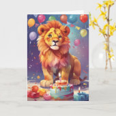 Kleurrijke Leeuw op Celebration Party Kaart (Gele Bloem)