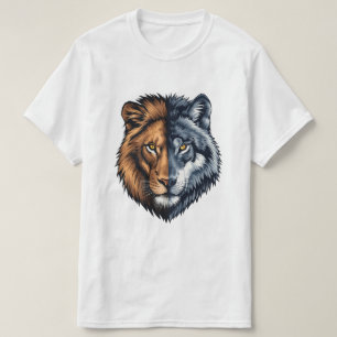 Kleurrijke Leeuw Wolf Gespleten Gezicht Illustrati T-shirt