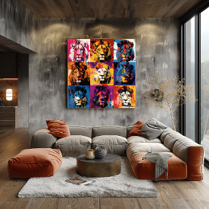 Kleurrijke leeuwportretten in graffiti-stijl met e poster