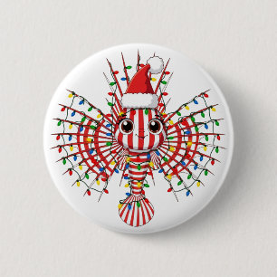 Kleurrijke Leeuwvis met een Kerstman Hoed Ronde Button 5,7 Cm