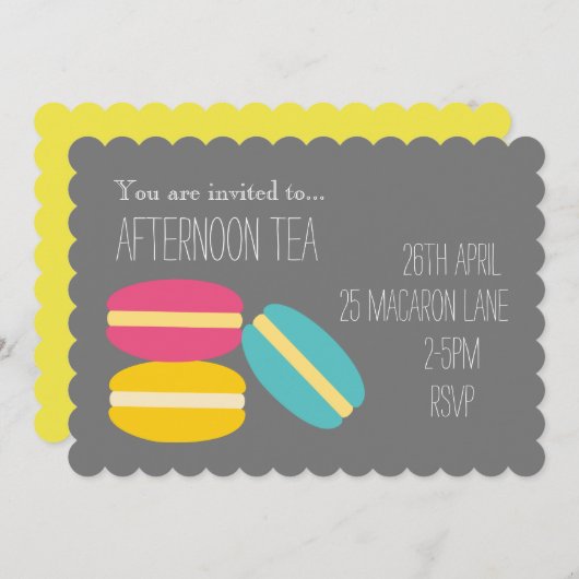 Kleurrijke lekkere macaroon-theepartij kaart (Voorkant / Achterkant)