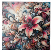 Kleurrijke lelie patronen met fractal ontwerp tegeltje (Voorkant)