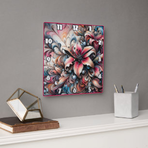 Kleurrijke lelie patronen met fractal ontwerp vierkante klok