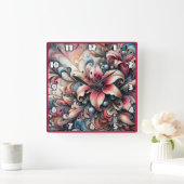 Kleurrijke lelie patronen met fractal ontwerp vierkante klok (Huis)