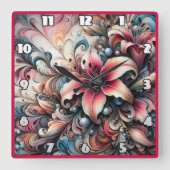 Kleurrijke lelie patronen met fractal ontwerp vierkante klok (Voorkant)
