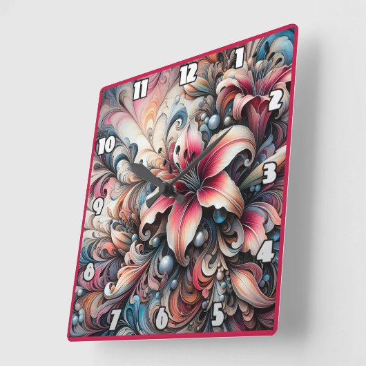 Kleurrijke lelie patronen met fractal ontwerp vierkante klok (Hoek)