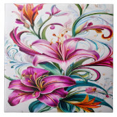 Kleurrijke leliebloemen in levendig bloemontwerp tegeltje (Voorkant)