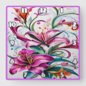 Kleurrijke leliebloemen in levendig bloemontwerp vierkante klok (Voorkant)