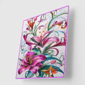 Kleurrijke leliebloemen in levendig bloemontwerp vierkante klok (Hoek)