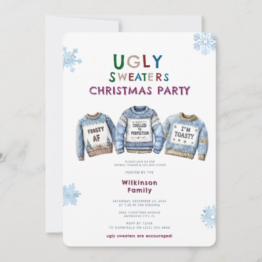 Kleurrijke Lelijke Kersttrui Party Uitnodiging (Voorkant)