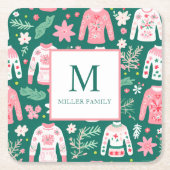 Kleurrijke Lelijke Trui Vakantie Monogram Kartonnen Onderzetters (Voorkant)