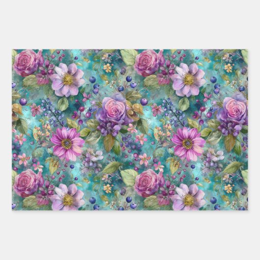 KLEURRIJKE LENTE BLOEM DECORATIEVE PAPIEREN SET INPAKPAPIER VEL (Voorkant)