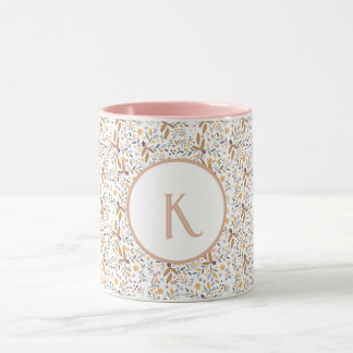Kleurrijke lente bloem patroon monogram mok