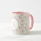 Kleurrijke lente bloem patroon monogram mok (Voorkant rechts)