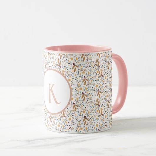 Kleurrijke lente bloem patroon monogram mok (Voorkant rechts)
