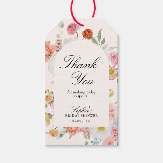 Kleurrijke lente bloemen boog dank u cadeaulabel (Voorkant)