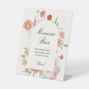 Kleurrijke Lente Bloemen Boog Mimosa Bar Reclamebord Met Voetstuk