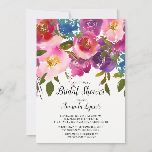 Kleurrijke lente bloemen bruids douche uitnodiging (Voorkant)