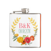 Kleurrijke lente bloemen bruiloft krans heupfles (Voorkant)