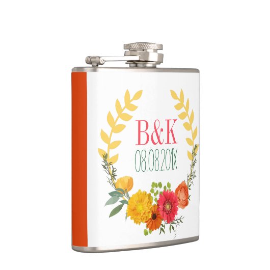 Kleurrijke lente bloemen bruiloft krans heupfles (Rechts)