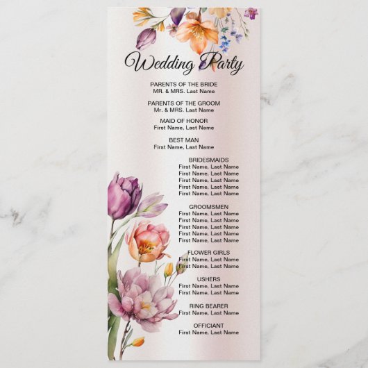 Kleurrijke lente bloemen bruiloft programma programmakaart (Achterkant)