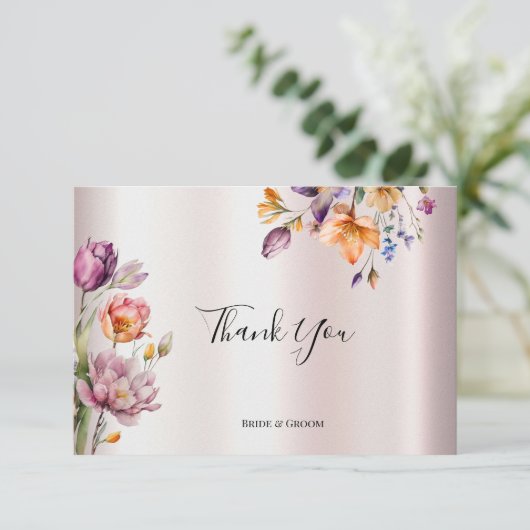 Kleurrijke lente bloemen dank je wel kaart (Staand voorkant)