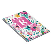 Kleurrijke lente bloemen gepersonaliseerd monogram notitieboek (Rechterzijde)