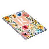 Kleurrijke lente bloemen gepersonaliseerd Monogram Notitieboek (Rechterzijde)