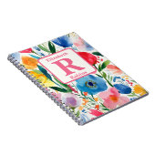 Kleurrijke lente bloemen gepersonaliseerd monogram notitieboek (Rechterzijde)