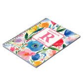 Kleurrijke lente bloemen gepersonaliseerd monogram notitieboek (Linkerzijde)