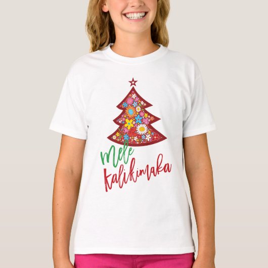Kleurrijke lente bloemen grillige kerstboom t-shirt (Voorkant)