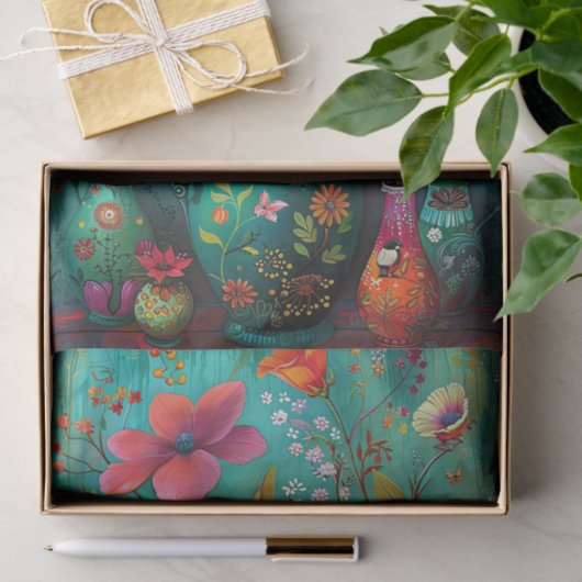 KLEURRIJKE LENTE BLOEMEN IN VAAS DECOUPAGE TISSUEPAPIER (Geschenk)