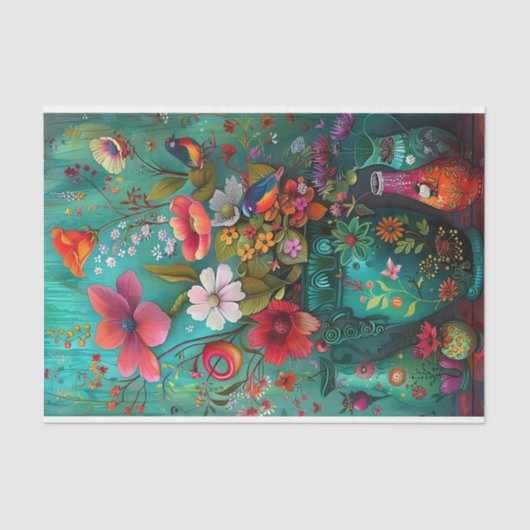 KLEURRIJKE LENTE BLOEMEN IN VAAS DECOUPAGE TISSUEPAPIER (Voorkant)