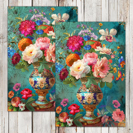 KLEURRIJKE LENTE BLOEMEN IN VAAS DECOUPAGE TISSUEPAPIER