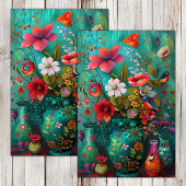 KLEURRIJKE LENTE BLOEMEN IN VAAS DECOUPAGE TISSUEPAPIER