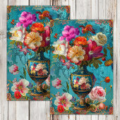 KLEURRIJKE LENTE BLOEMEN IN VAAS DECOUPAGE TISSUEPAPIER