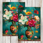 KLEURRIJKE LENTE BLOEMEN IN VAAS DECOUPAGE TISSUEPAPIER
