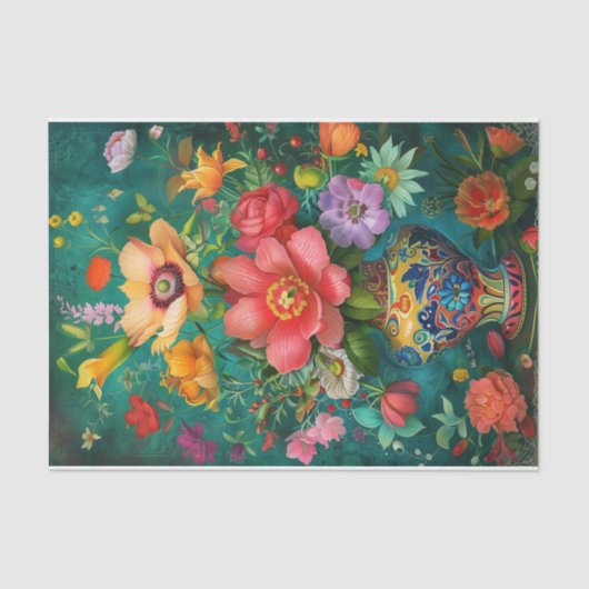 KLEURRIJKE LENTE BLOEMEN IN VAAS DECOUPAGE TISSUEPAPIER (Voorkant)