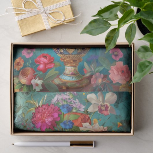 KLEURRIJKE LENTE BLOEMEN IN VAAS DECOUPAGE TISSUEPAPIER (Geschenk)