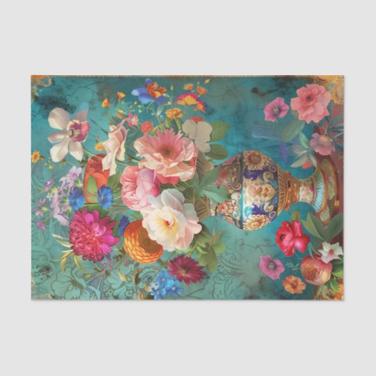 KLEURRIJKE LENTE BLOEMEN IN VAAS DECOUPAGE TISSUEPAPIER (Voorkant)