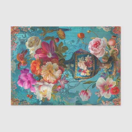 KLEURRIJKE LENTE BLOEMEN IN VAAS DECOUPAGE TISSUEPAPIER (Voorkant)