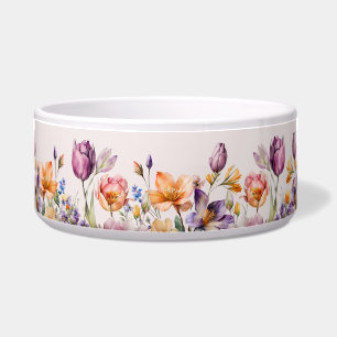 Kleurrijke Lente Bloemen Keramische Pet Bowl Voerbakje
