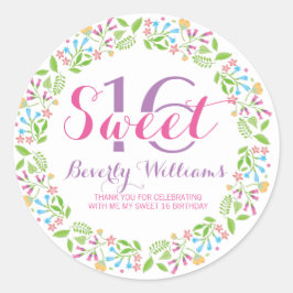 Kleurrijke lente bloemen krans zoet 16 ronde sticker