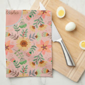 Kleurrijke Lente Bloemen Meisjesnaam Monogram Theedoek (Quarter Fold)