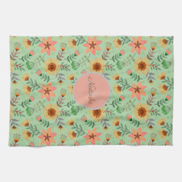 Kleurrijke Lente Bloemen Meisjesnaam Monogram Theedoek