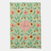 Kleurrijke Lente Bloemen Meisjesnaam Monogram Theedoek (Verticaal)