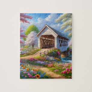 Kleurrijke lente / bloemen overdekte brug en rivie legpuzzel