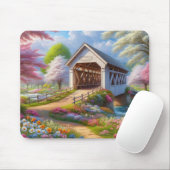 Kleurrijke lente / bloemen overdekte brug en rivie muismat (Met muis)